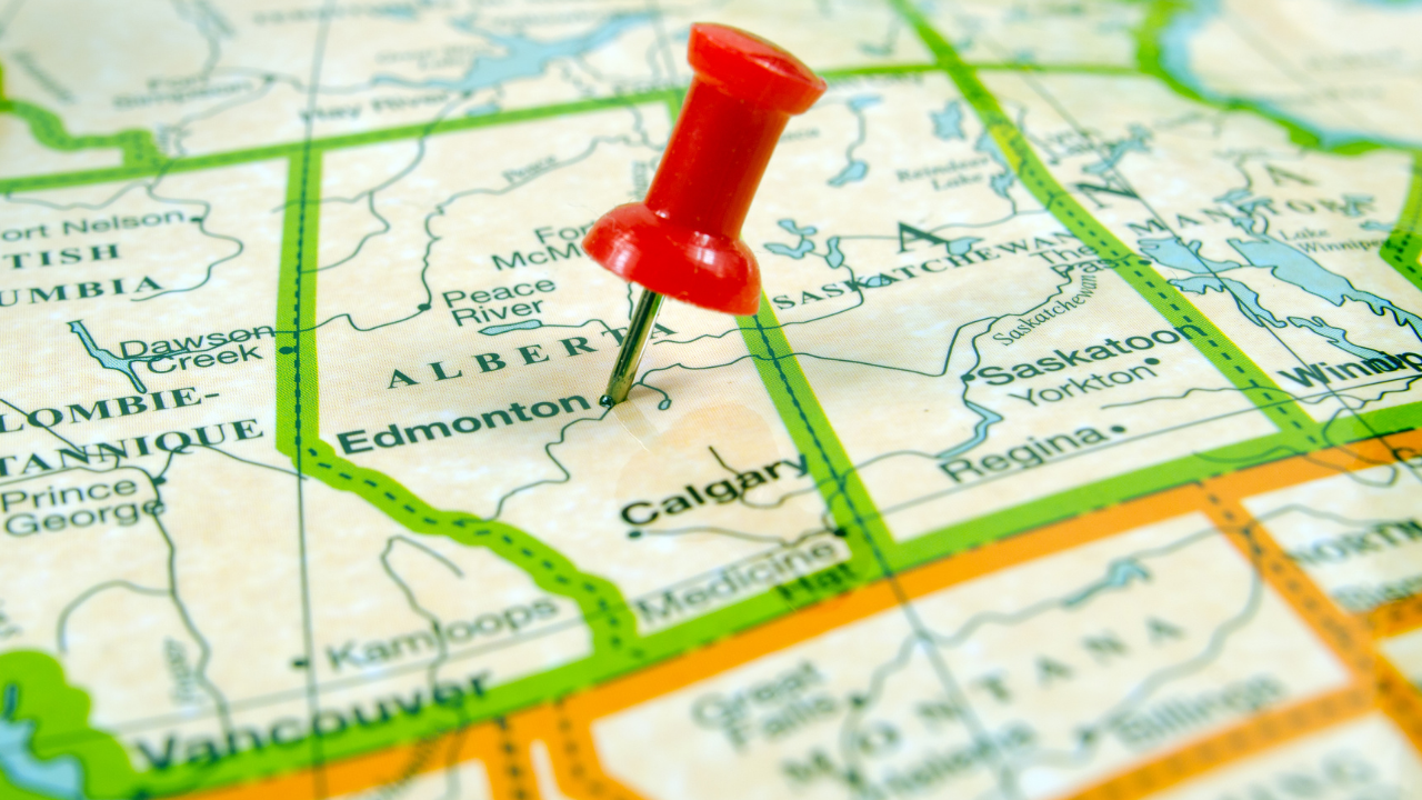 map with pin marker for edmonton alberta